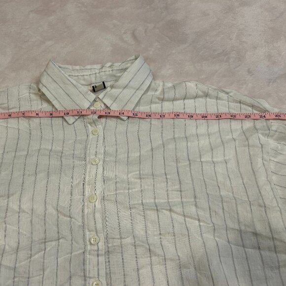 31 Fashion Linen Striped Cream Off White Set Long Sleeve Button Up Tank Top Crop - Picture 13 of 15